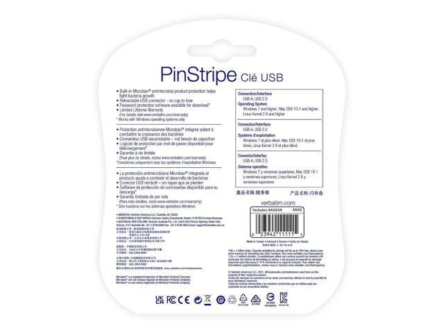 Verbatim PinStripe 128GB USB 2.0 Type-A Flash Drive Red and Blue 2/Pack (70391)