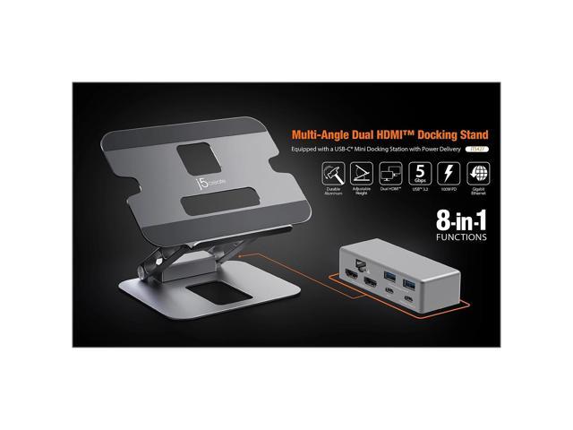 j5create 11.4' x 8.9' Aluminum Multi-Angle Dual-HDMI Docking Stand Space Gray/Silver (JTS427)