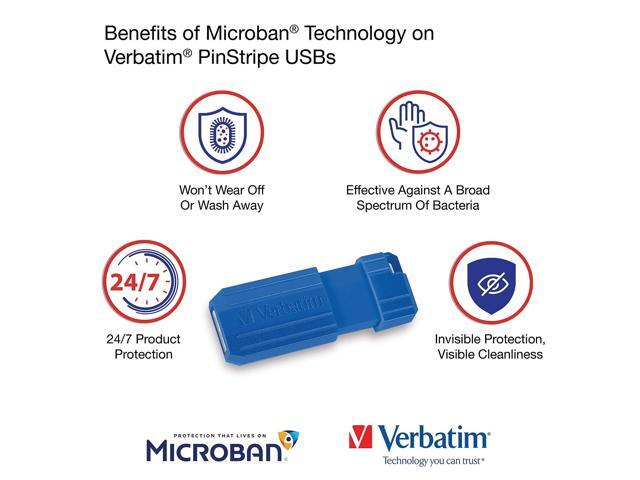 Verbatim PinStripe 128GB USB 2.0 Type-A Flash Drive Red and Blue 2/Pack (70391)