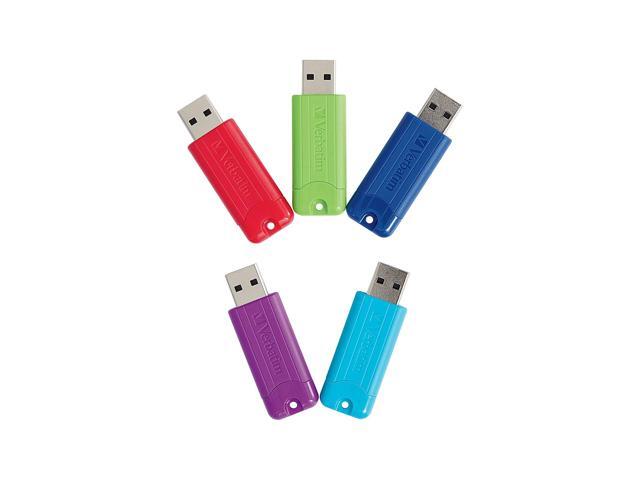 verbatim 32gb pinstripe usb 3.0 flash drive retractable thumb drive - 5 pack - multicolor (green, blue, red, purple, cyan)