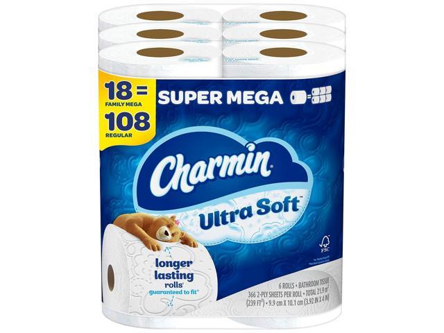 Charmin Ultra Soft Super Mega Toilet Paper 2-Ply White 366 Sheets/Roll 6 Rolls/Pack 3 Packs/Carton (01568) 84731/15681