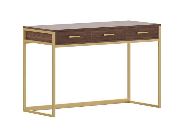 Martha Stewart Ollie 47'W Home Office Desk with 3 Drawers Walnut/Polished Brass (ZGZP028BRGLD)
