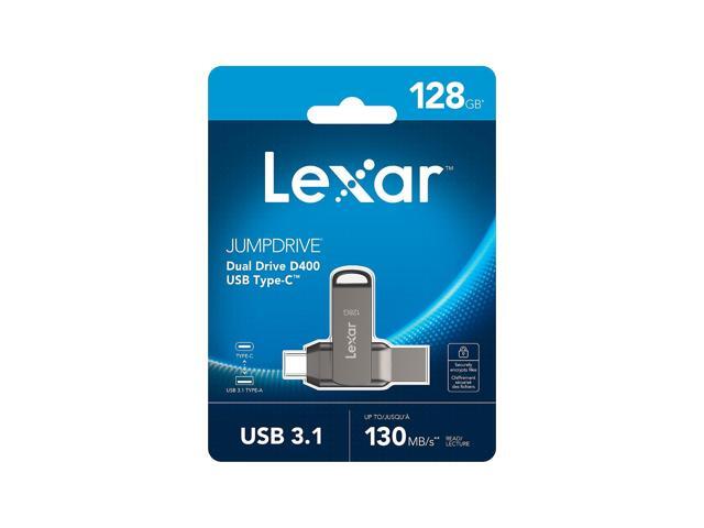 Lexar JumpDrive D400 Dual 128GB USB 3.1 Flash Drive Titanium (LJDD400-128GBNU)