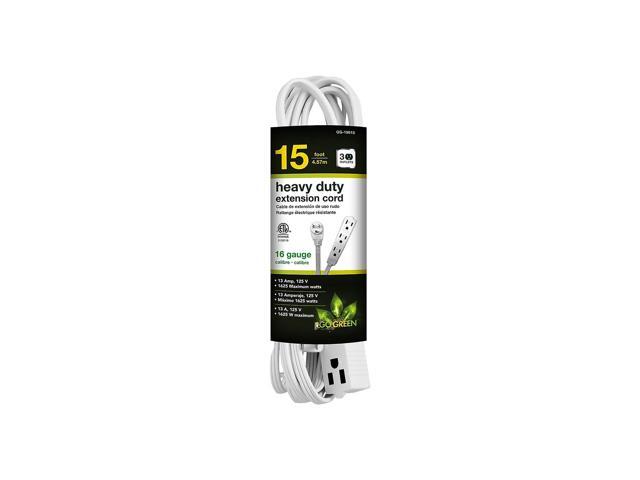 Go Green Power 15' Extension Cord 3-Outlet 16 AWG White (GG-19615)