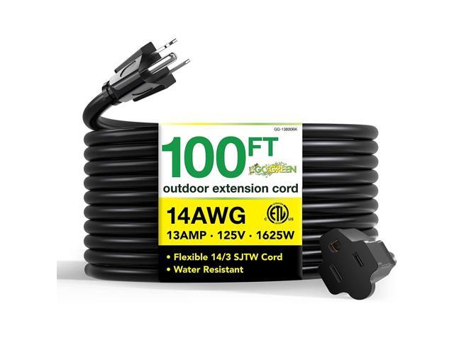Go Green Power 100' Indoor/Outdoor Extension Cord 14 AWG Black (GG-13800BK)