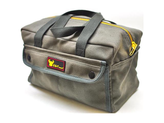 g & f products government issued style mechanics heavy duty tool bag with brass zipper and side pockets, tool bag for cars, drill, garden, and...