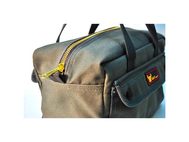 g & f products government issued style mechanics heavy duty tool bag with brass zipper and side pockets, tool bag for cars, drill, garden, and...