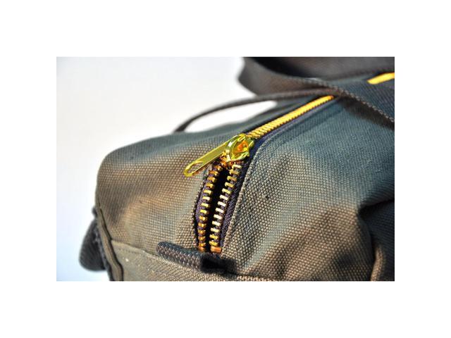 g & f products government issued style mechanics heavy duty tool bag with brass zipper and side pockets, tool bag for cars, drill, garden, and...