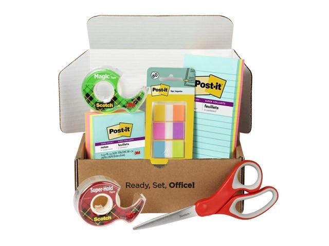 Post-it and Scotch Brand Essentials Pack, Super Sticky Notes, Super Hold Tape, Magic Tape, Flags, and Scissors, School Supplies and Office Products