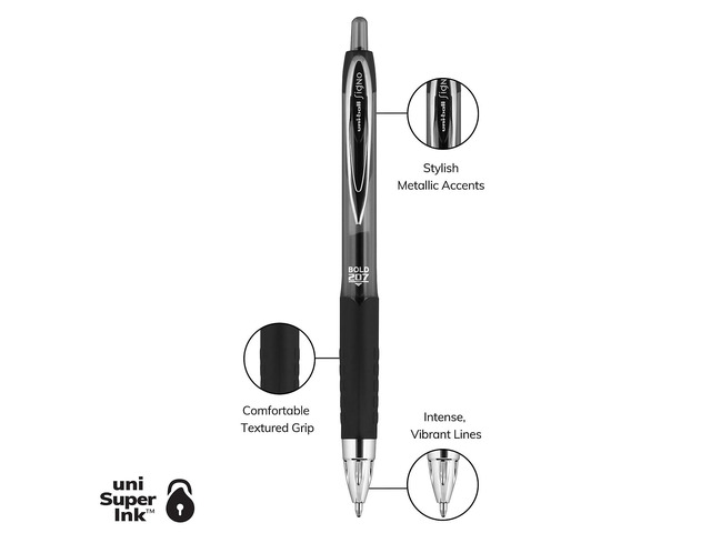 uni-ball 207 RT Retractable Gel Pens Bold Point Black Ink 344742