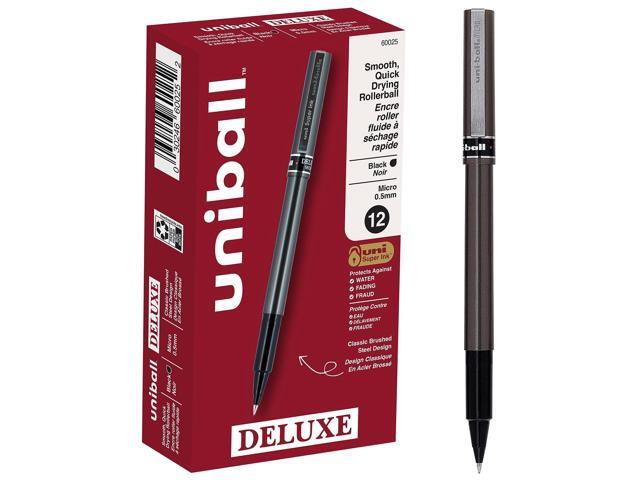 uni-ball Stick Roller Ball Pen Micro 0.5mm Black Ink Metallic Gray Barrel Stand