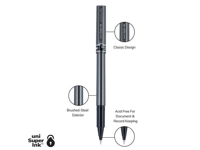 uni-ball Stick Roller Ball Pen Micro 0.5mm Black Ink Metallic Gray Barrel Stand