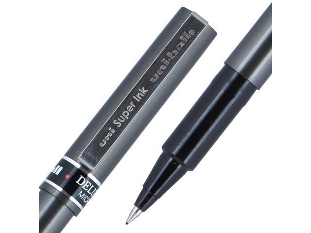 uni-ball Stick Roller Ball Pen Micro 0.5mm Black Ink Metallic Gray Barrel Stand
