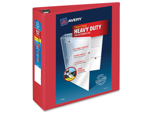 Avery Heavy-Duty View Binder w/Locking 1-Touch EZD Rings 3' Cap Red 79325