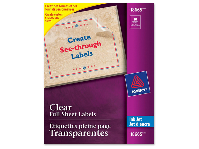 Avery Clear Full-sheet Inkjet Mailing Labels