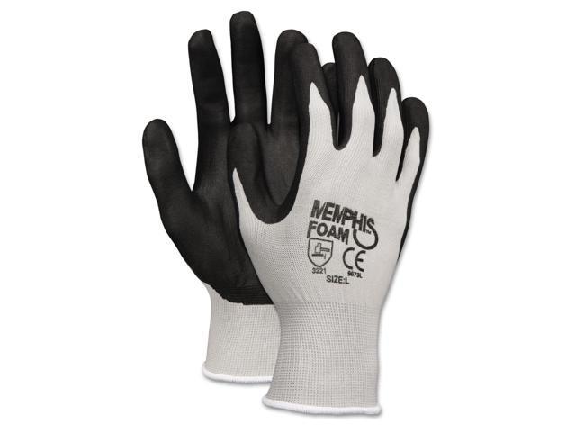 Memphis Economy Foam Nitrile Gloves Large Gray/Black 12 Pairs 9673L