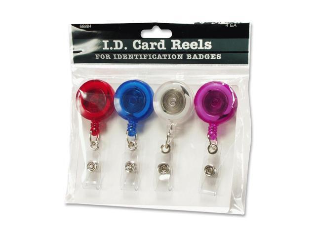 Baumgartens ID Card Reel w/ Belt Clip 30'L 4/PK Translucent RD BE CL PE 68884