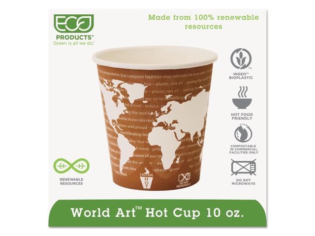 World Art Renewable Compostable Hot Cups 10 oz. 50/PK 20 PK/CT
