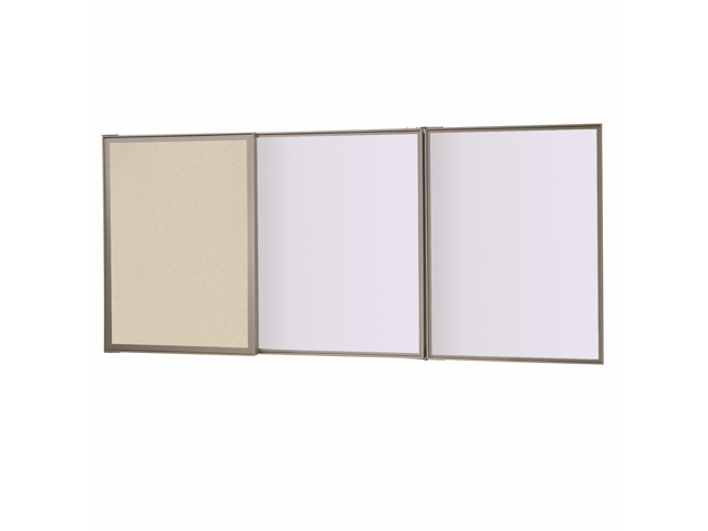 Ghent 41300 VisuALL PC Whiteboard Cabinet with Fabric Bulletin Board Exterior Doors - 36' x 24' - Beige/White Surface, Satin Aluminum Frame