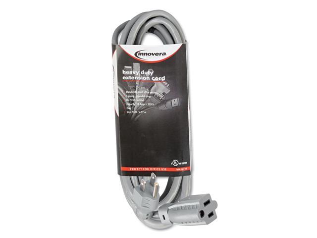 Innovera Indoor Heavy-Duty Extension Cord, 15ft, Gray 72215