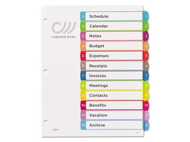 Avery Ready Index Table of Contents Dividers Multicolor Tabs 1-12 Letter 11843