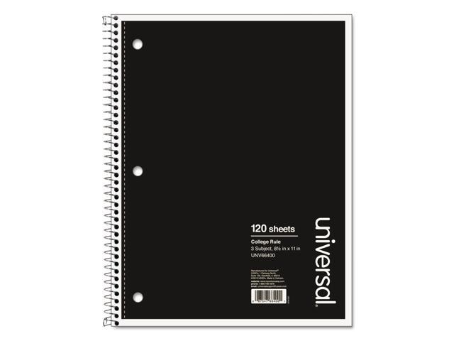 Universal 3 Sub. Wirebound Notebook 11 x 8 1/2 College Rule 120 Sheets Black Cover 66400