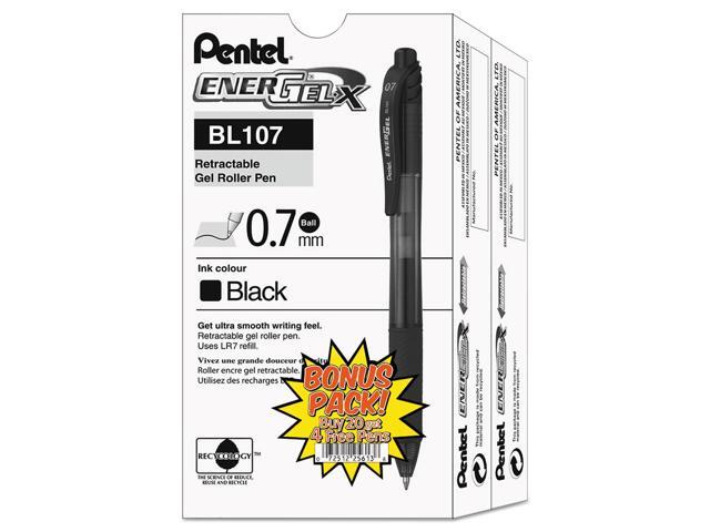 Pentel EnerGel-X Retractable Roller Gel Pen .7mm Black Barrel Black Ink 24/Pack BL107ASW2
