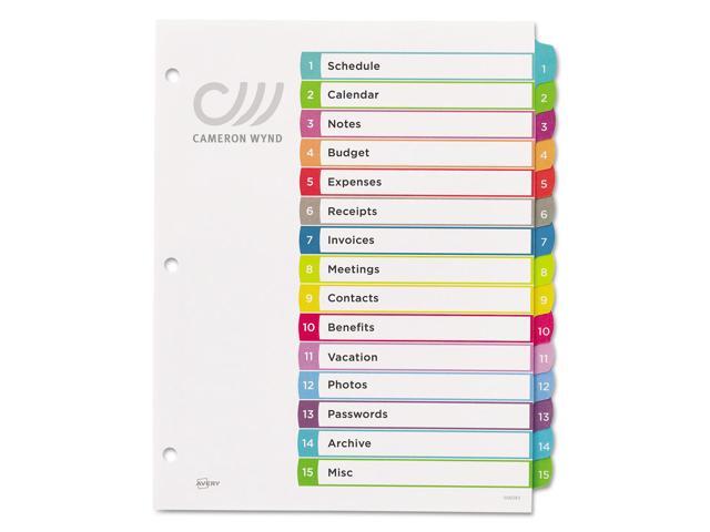 Avery Ready Index Table of Contents Dividers Multicolor Tabs 1-15 Letter 11845