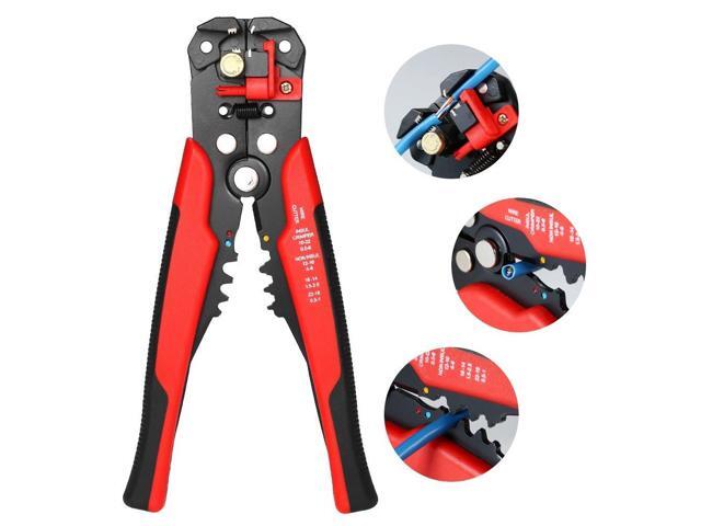 Multi-functional 8' Self-adjusting Cable Wire Stripper With Cutter & Crimper Automatic Wire Stripping Pliers Crimping Tool 10-24AWG - Red