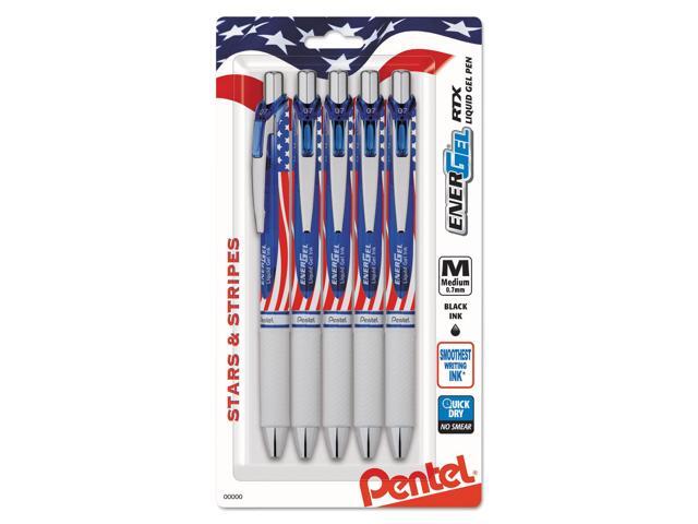 Pentel EnerGel RTX Retractable Liquid Gel Pen .7mm USA Barrel Black Ink 5/PK BL77USABP5A