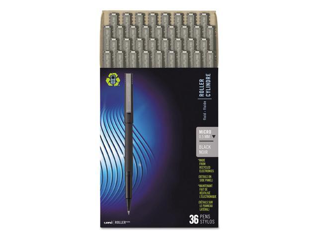uni-ball Stick Roller Ball Pen Micro 0.5mm Black Ink Black Matte Barrel 36/Pack 1921065