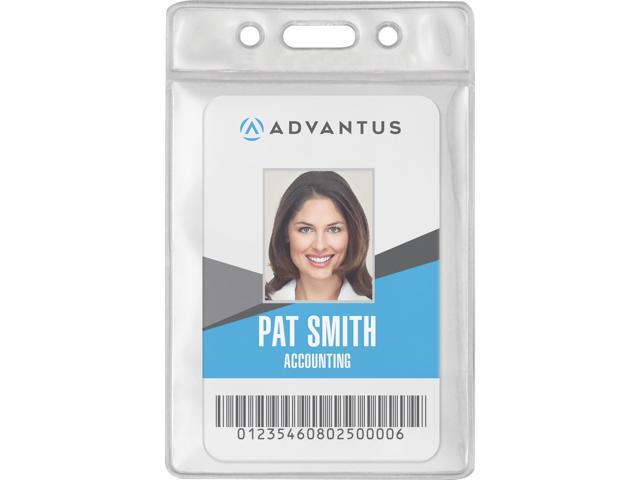 Advantus Vinyl ID Badge Holders - Vertical - Vinyl - 50 / Pack - Clear