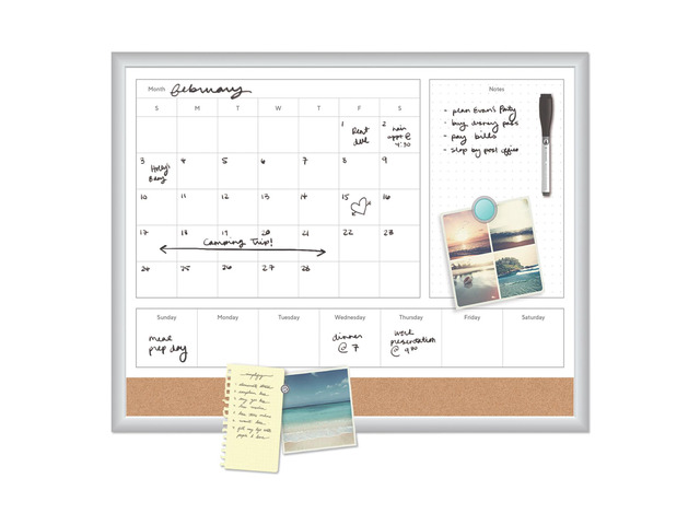 U Brands Floating Glass Dry Erase Undated One Month Calendar 36 x 24 White 3967U00-01