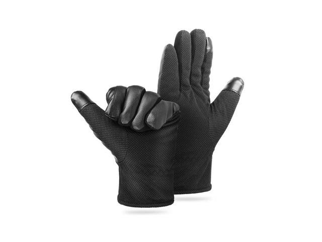2-Tip PU Leather Waterproof Winter Touch Screen Gloves Black