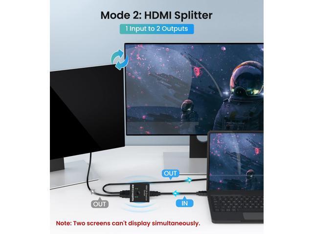 Kirzi HDMI Switch 4K@60Hz Bi-Directional HDMI Splitter 2 in 1 Out Switcher with UHD 3D HDR, Compatible with PS5, PS4, Xbox Series X/S, Roku, Fire...