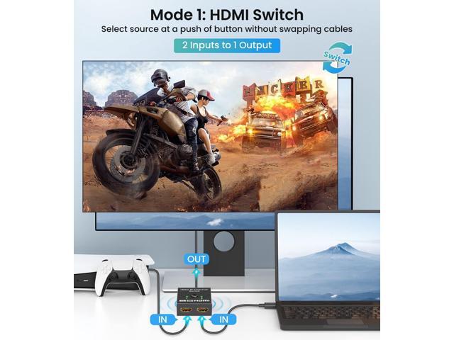 Kirzi HDMI Switch 4K@60Hz Bi-Directional HDMI Splitter 2 in 1 Out Switcher with UHD 3D HDR, Compatible with PS5, PS4, Xbox Series X/S, Roku, Fire...