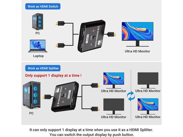 HDMI 2.1 Switch 8K HDMI Switcher, 4K 120hz HDR Aluminum Bi-Directional Switch Splitter 2 in 1 Out or 1 in 2 Out, Support High Speed 48Gbps 8K@60Hz,...