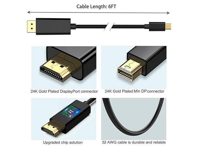 4K Mini DisplayPort(dp) to HDMI Cable 10ft UHD Thunderbolt Cord Compatible with MacBook Air/Pro, Surface Pro, Monitor, TV, Projector 10 ft.