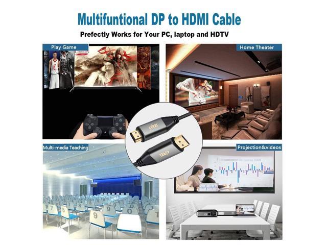 4K DP to HDMI Cable 60ft Uni-Directional cable adapter, support 4K@30Hz, 2K@60Hz, 1080P Full HD Compatible with Dell Monitor, Projector