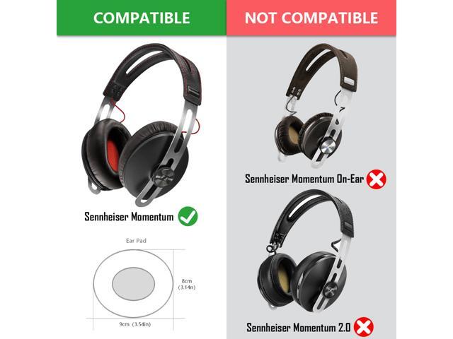 Geekria QuickFit Protein Leather Replacement Ear Pads for Sennheiser Momentum Over-Ear Headphones Earpads, Headset Ear Cushion Repair Parts (Black)