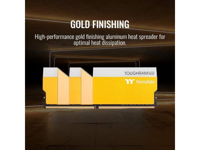Thermaltake TOUGHRAM RGB DDR4 3600MHz 16GB (8GB x 2) 16.8 Million Color RGB Alexa/Razer Chroma/5V Motherboard Syncable RGB Memory- Metallic Gold...