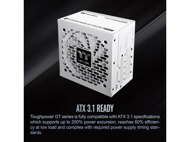 Thermaltake Toughpower GT 750W Snow ATX 3.1 Power Supply 80 Plus Gold Efficiency Smart Zero Fan Native 600W PCIe 5.1 Connector PS-TPT-0750FNFAGU-W