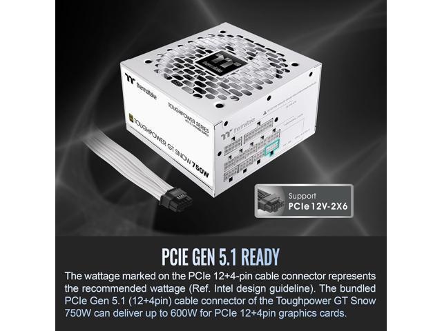 Thermaltake Toughpower GT 750W Snow ATX 3.1 Power Supply 80 Plus Gold Efficiency Smart Zero Fan Native 600W PCIe 5.1 Connector PS-TPT-0750FNFAGU-W