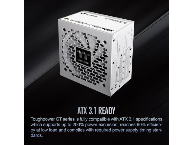 Thermaltake Toughpower GT 850W Snow ATX 3.1 Power Supply 80 Plus Gold Efficiency Smart Zero Fan Native 600W PCIe 5.1 Connector PS-TPT-0850FNFAGU-W