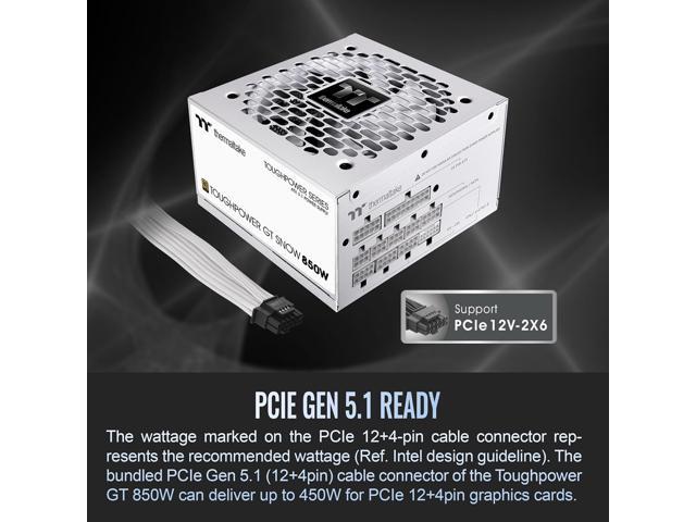 Thermaltake Toughpower GT 850W Snow ATX 3.1 Power Supply 80 Plus Gold Efficiency Smart Zero Fan Native 600W PCIe 5.1 Connector PS-TPT-0850FNFAGU-W