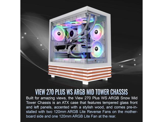 Thermaltake View 270 Plus WS ARGB Mid Tower; 3x120mm Lite Fans Included; 360mm Radiator Support; 420mm GPU Clearance; Bottom Wood Trim;...