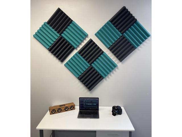 2' Teal and Black Acoustic Wedge Soundproofing Studio Tiles 12 pack
