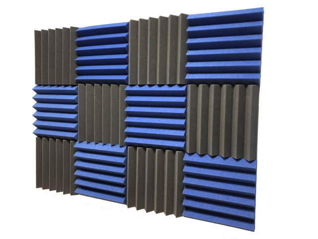2' Blue and Black Acoustic Wedge Soundproofing Studio Tiles 12 pack