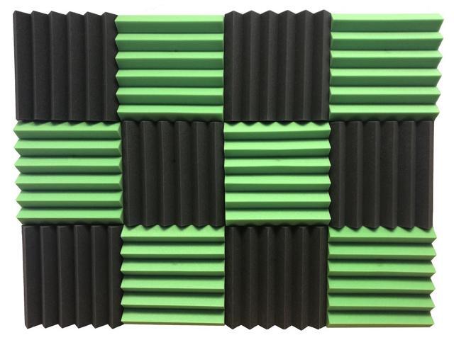 2' Green and Black Acoustic Wedge Soundproofing Studio Tiles 12 pack