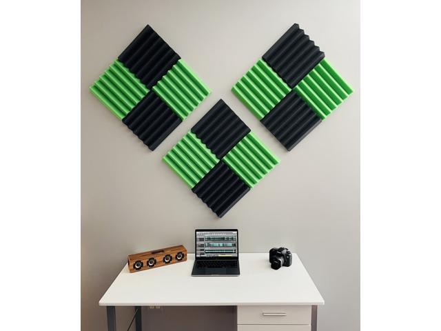 2' Green and Black Acoustic Wedge Soundproofing Studio Tiles 12 pack